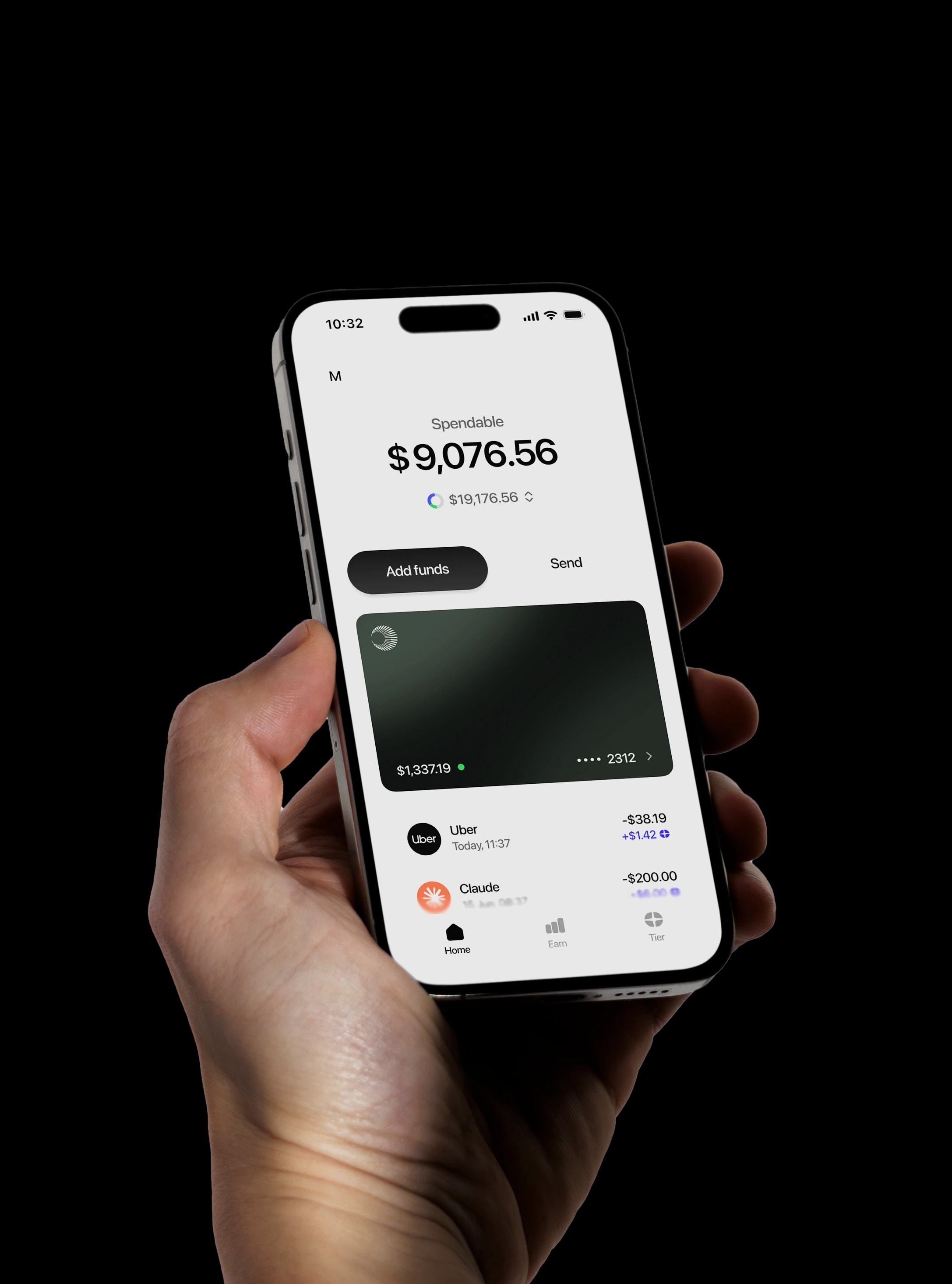 Bullion Note app showing account balance and card controls